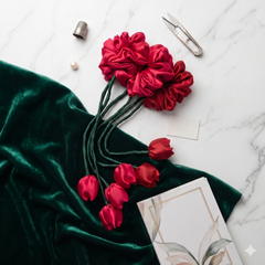 Luxury Silk Tulip Tassel Scrunchie - Premium Satin Hair Accessory for Weddings & Formal Wear