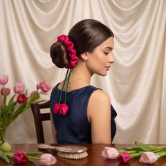 Luxury Silk Tulip Tassel Scrunchie - Premium Satin Hair Accessory for Weddings & Formal Wear