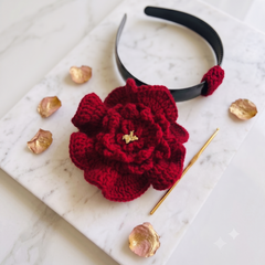 2-in-1 Handmade Red Crochet Flower Hair Band & Clip | Dhaaga Vibes