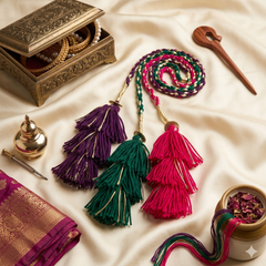 Rang-e-Noor Triple Tassel Punjabi Paranda – Emerald, Plum & Magenta