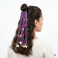 Boho Purple Paranda Hair Tie with Cowrie Shells & Coins | Women's Hair Accessories Pakistan