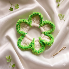 Handcrafted Crochet Bun Scrunchie -Cream & Lime Green