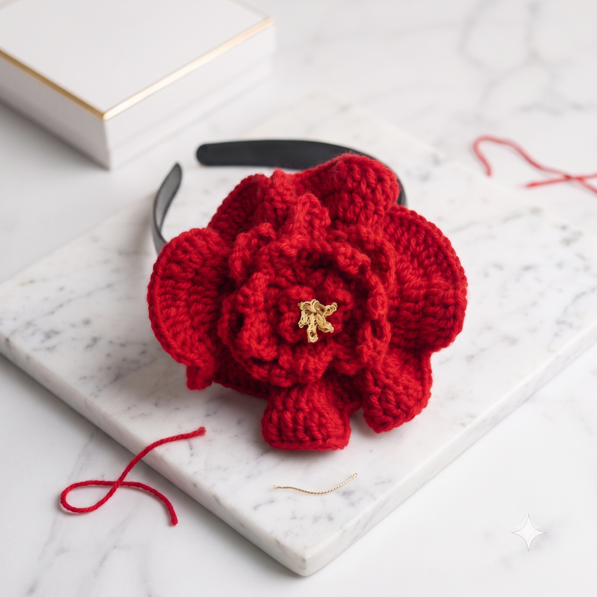2-in-1 Handmade Red Crochet Flower Hair Band & Clip | Dhaaga Vibes
