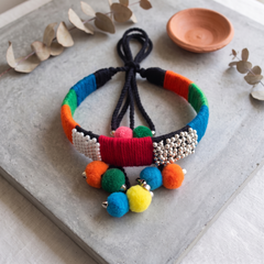 Handcrafted Funky Boho Hair Band with Pom-Pom Strands | Dhaaga Vibes
