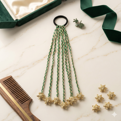 Festive Green & Gold Braided Hair String – Traditional Parandi | Dhaaga Vibes