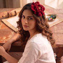 2-in-1 Handmade Red Crochet Flower Hair Band & Clip | Dhaaga Vibes