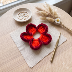 Sunset Blossom Crochet Bun Scrunchie – Orange & Berry Pink