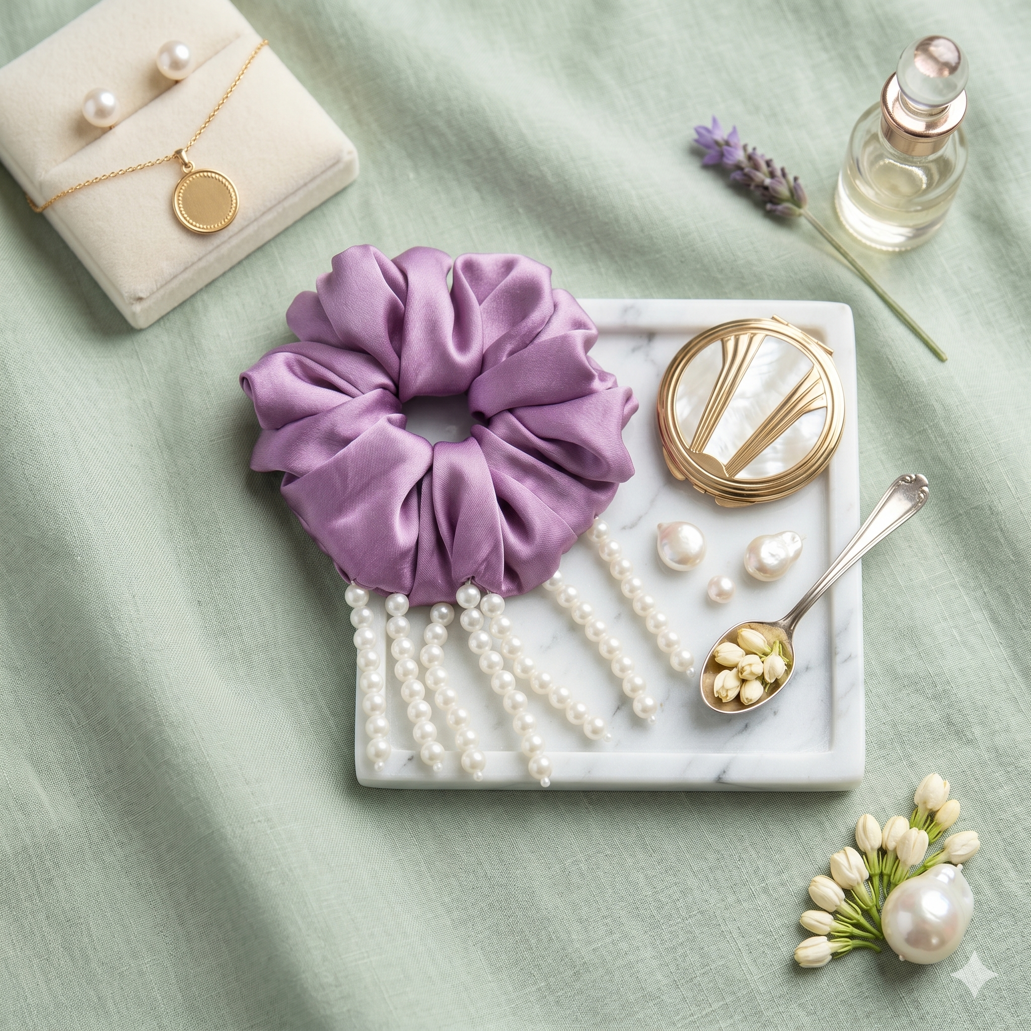 The Royal Pearl Drop Silk Scrunchie | Bridal & Festivity Hair Tie