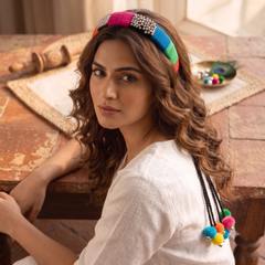 Handcrafted Funky Boho Hair Band with Pom-Pom Strands | Dhaaga Vibes