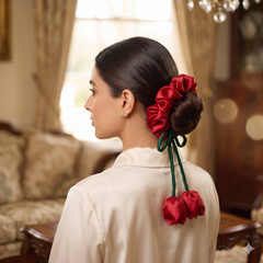 Luxury Silk Tulip Tassel Scrunchie - Premium Satin Hair Accessory for Weddings & Formal Wear