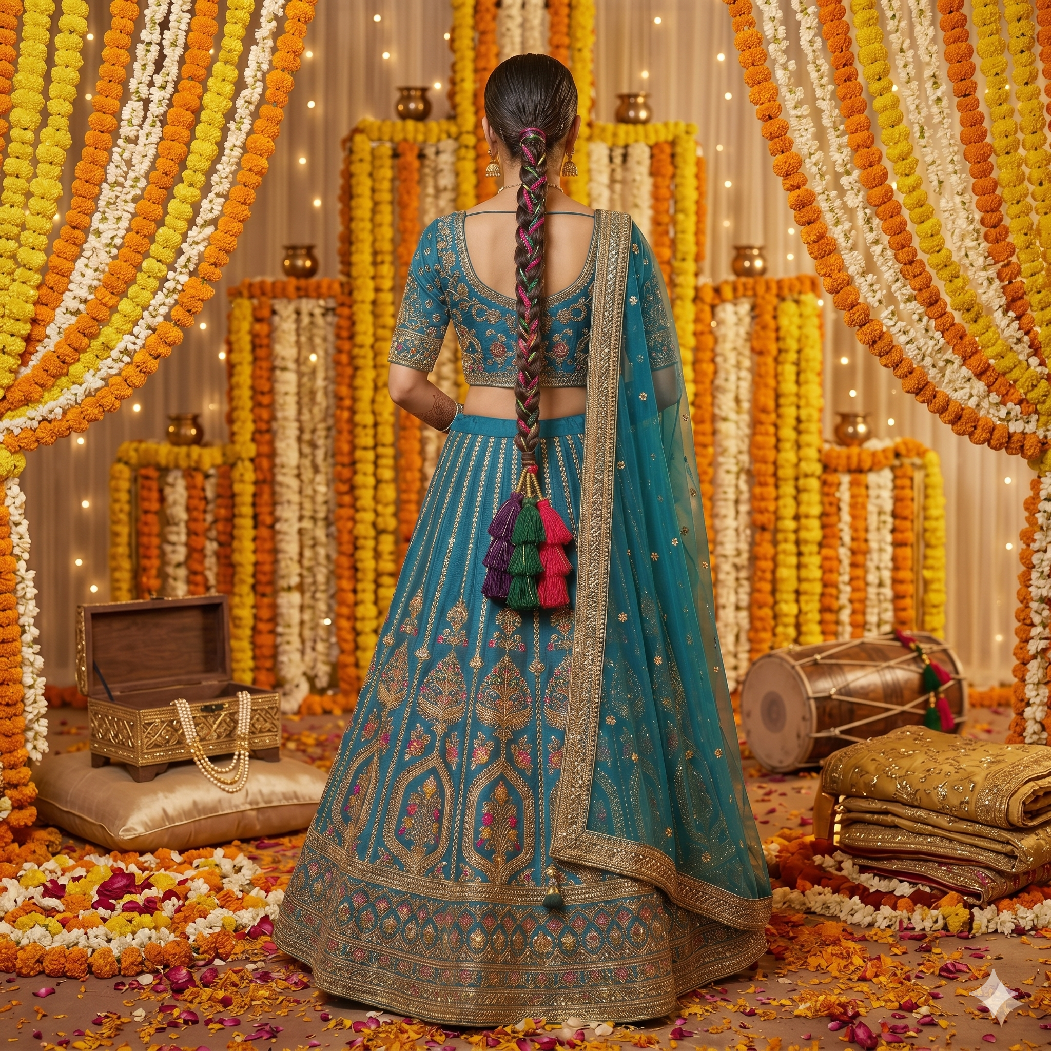 Rang-e-Noor Triple Tassel Punjabi Paranda – Emerald, Plum & Magenta