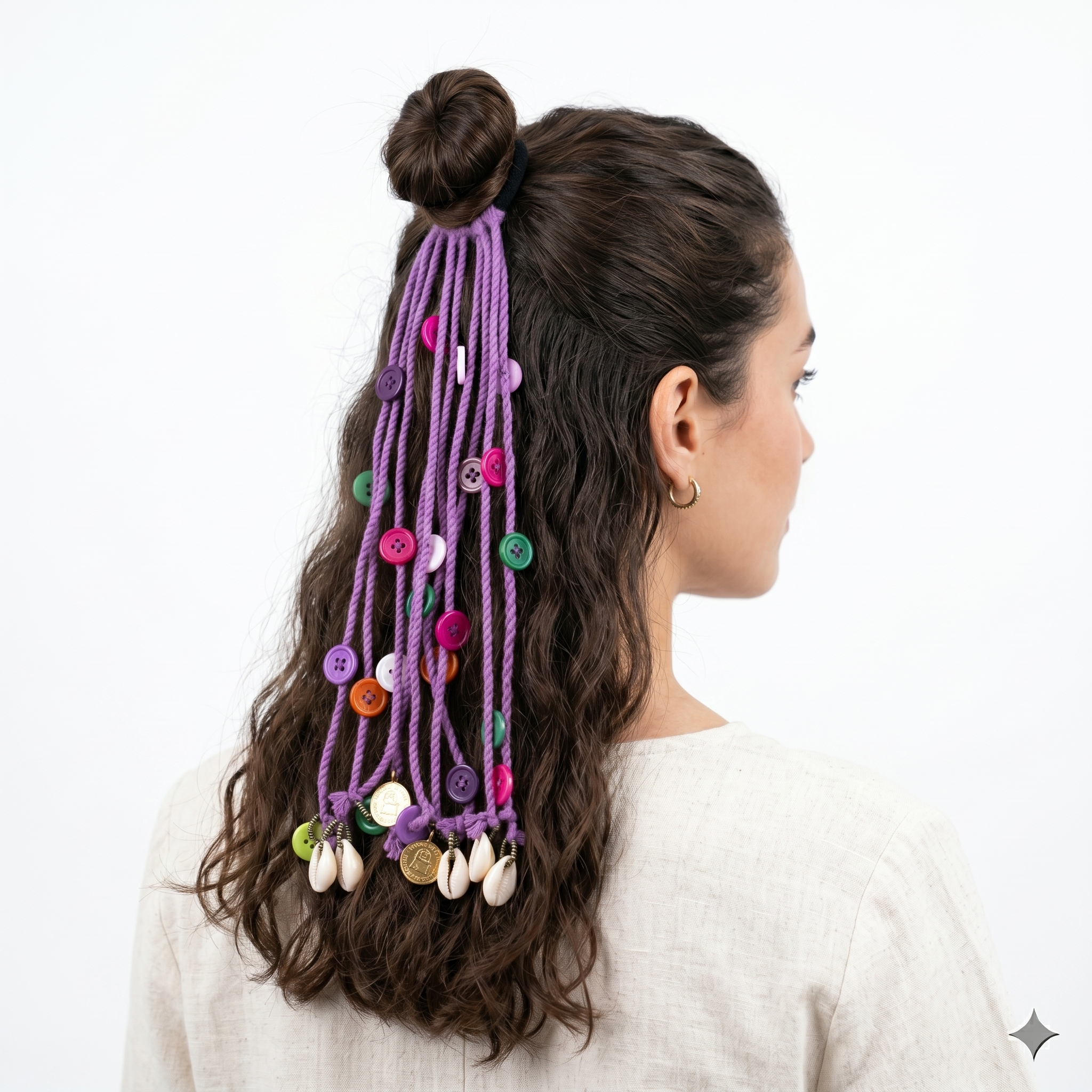 Boho Purple Paranda Hair Tie with Cowrie Shells & Coins | Women's Hair Accessories Pakistan
