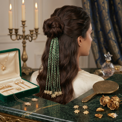 Festive Green & Gold Braided Hair String – Traditional Parandi | Dhaaga Vibes
