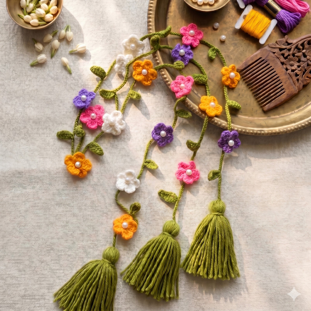 Handmade Crochet Floral Parandi | Premium Hair Accessory for Mehndi & Weddings