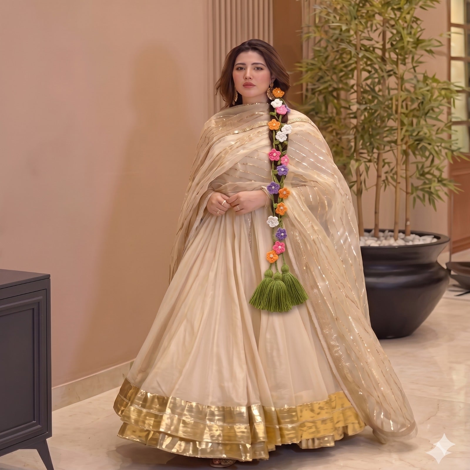 Handmade Crochet Floral Parandi | Premium Hair Accessory for Mehndi & Weddings